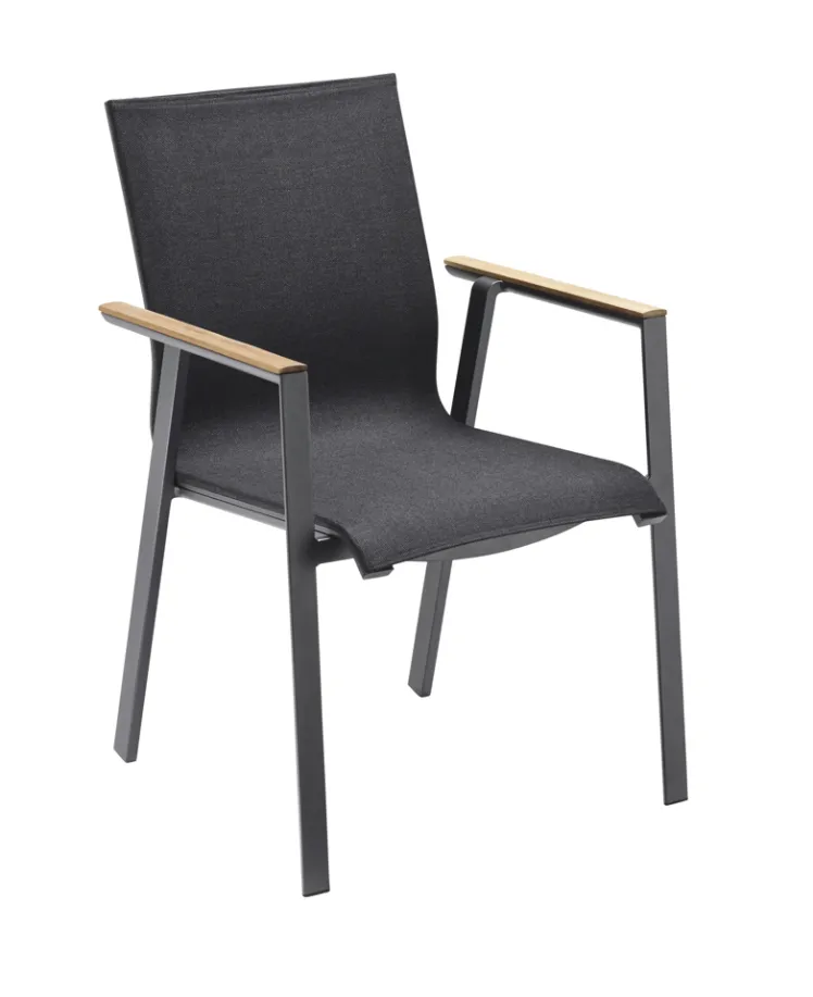 Gartenstuhl SOLPURI �Soul Stapelsessel coal� Teakarmlehne Aluminium Textilene